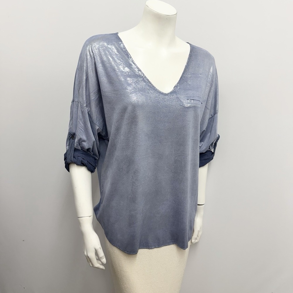 NT V Neck Top Shine Bright Like a Diamond Blue & Silver NWT $48.00 One Size OS